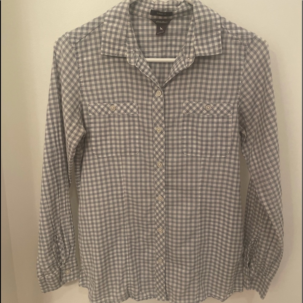 Eddie Bauer Gray Checked Blouse